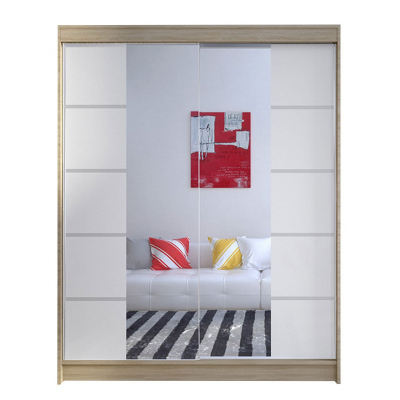 Zrcadlová šatní skříň 150 cm s posuvnými dveřmi a LED osvětlením PIRITU 5 - hnědá