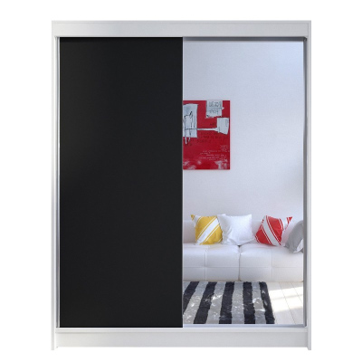 Šatní skříň 150 cm se zrcadlem a LED osvětlením PIRITU 1 - bílá / černá