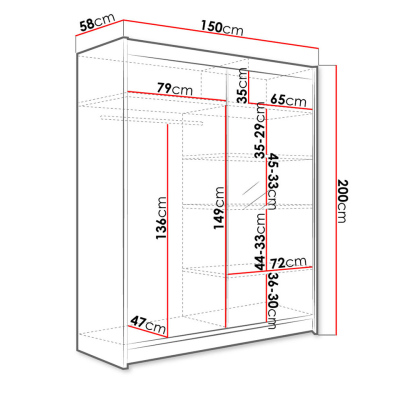 Šatní skříň 150 cm se zrcadlem a LED osvětlením PIRITU 1 - bílá / dub sonoma
