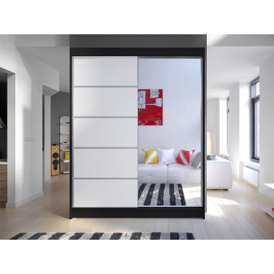 Šatní skříň 150 cm se zrcadlem a LED osvětlením PIRITU 3 - černá / bílá