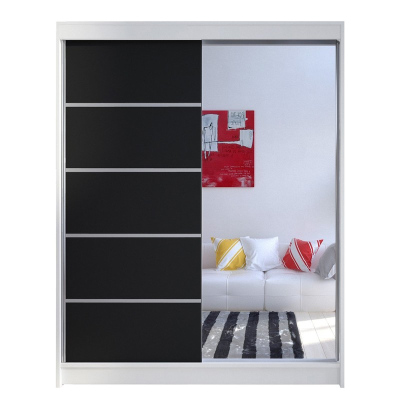 Šatní skříň 150 cm se zrcadlem a LED osvětlením PIRITU 3 - černá / bílá