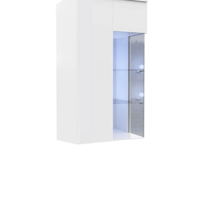 Závěsná vitrína s LED osvětlením BANTRY 3 - bílá / lesklá bílá, levá