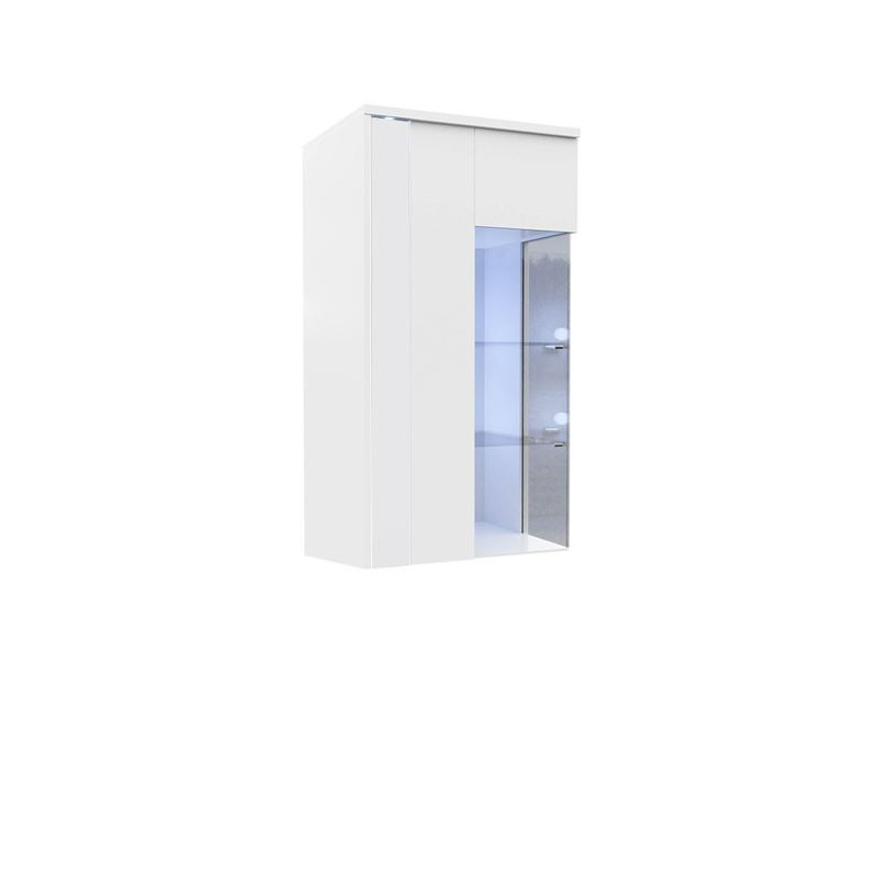 Závěsná vitrína s LED osvětlením BANTRY 3 - bílá / lesklá bílá, levá