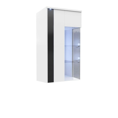 Závěsná vitrína s LED osvětlením BANTRY 3 - bílá / lesklá bílá / lesklá černá, levá