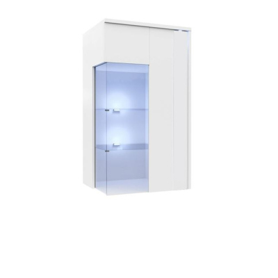 Závěsná vitrína s LED osvětlením BANTRY 3 - bílá / lesklá bílá, pravá