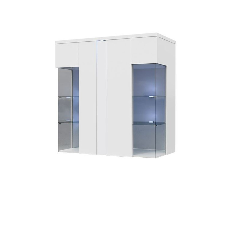 Závěsná vitrína s LED osvětlením BANTRY 4 - bílá / lesklá bílá