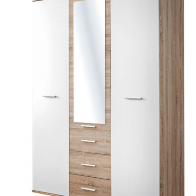 Skříň se zrcadlem do dětského pokoje EMAN - šířka 135 cm, dub sonoma / bílá