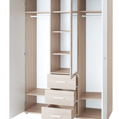 Skříň se zrcadlem do dětského pokoje EMAN - šířka 135 cm, dub sonoma / bílá
