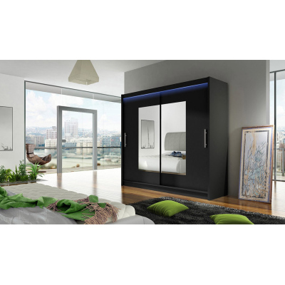 Šatní skříň 180 cm se zrcadlem a LED osvětlením FLORENCIO 7 - černá