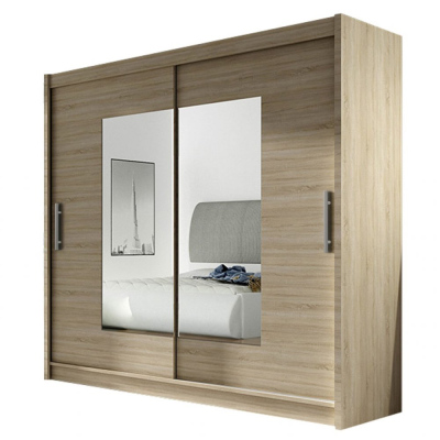 Šatní skříň 180 cm se zrcadlem a LED osvětlením FLORENCIO 7 - černá