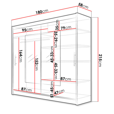 Šatní skříň 180 cm se zrcadlem a LED osvětlením FLORENCIO 7 - černá