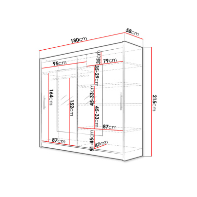 Šatní skříň 180 cm se zrcadlem a LED osvětlením FLORENCIO 7 - černá