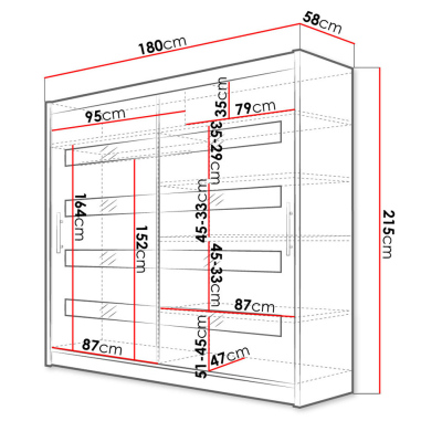 Šatní skříň 180 cm s posuvnými dveřmi a LED osvětlením FLORENCIO 11 - bílá