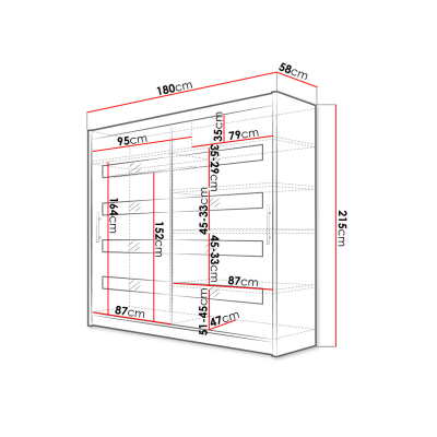 Šatní skříň 180 cm s posuvnými dveřmi a LED osvětlením FLORENCIO 11 - bílá