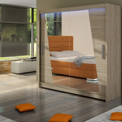 Šatní skříň 180 cm se zrcadlem a LED osvětlením FLORENCIO 14 - dub sonoma