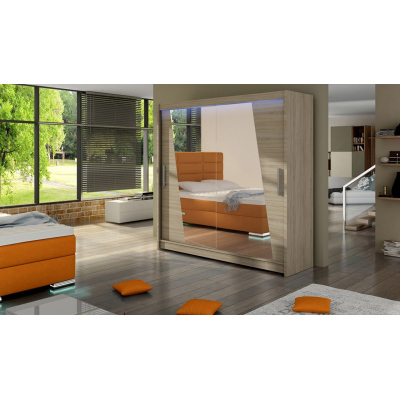 Šatní skříň 180 cm se zrcadlem a LED osvětlením FLORENCIO 14 - dub sonoma