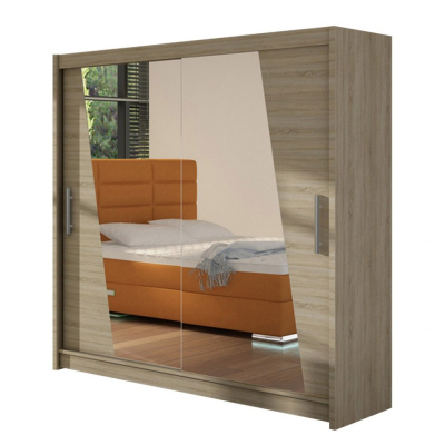 Šatní skříň 180 cm se zrcadlem a LED osvětlením FLORENCIO 14 - dub sonoma