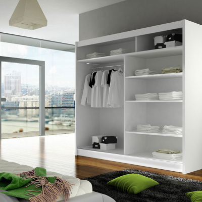 Šatní skříň 180 cm se zrcadlem a LED osvětlením FLORENCIO 14 - dub sonoma