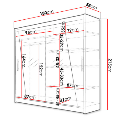 Šatní skříň 180 cm se zrcadlem a LED osvětlením FLORENCIO 14 - dub sonoma