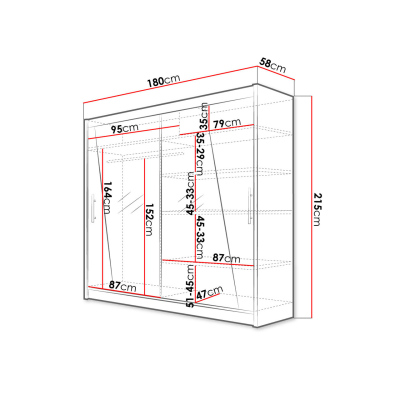 Šatní skříň 180 cm se zrcadlem a LED osvětlením FLORENCIO 14 - dub sonoma