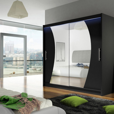 Šatní skříň 180 cm se zrcadlem a LED osvětlením FLORENCIO 9 - černá