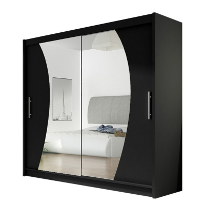 Šatní skříň 180 cm se zrcadlem a LED osvětlením FLORENCIO 9 - černá