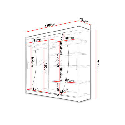 Šatní skříň 180 cm se zrcadlem a LED osvětlením FLORENCIO 9 - černá