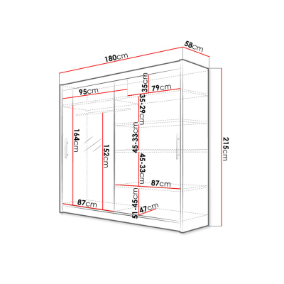 Šatní skříň 180 cm se zrcadlem a LED osvětlením FLORENCIO 6 - dub sonoma