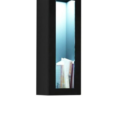 Závěsná vitrína s LED bílým osvětlením ASHTON - černá / lesklá černá