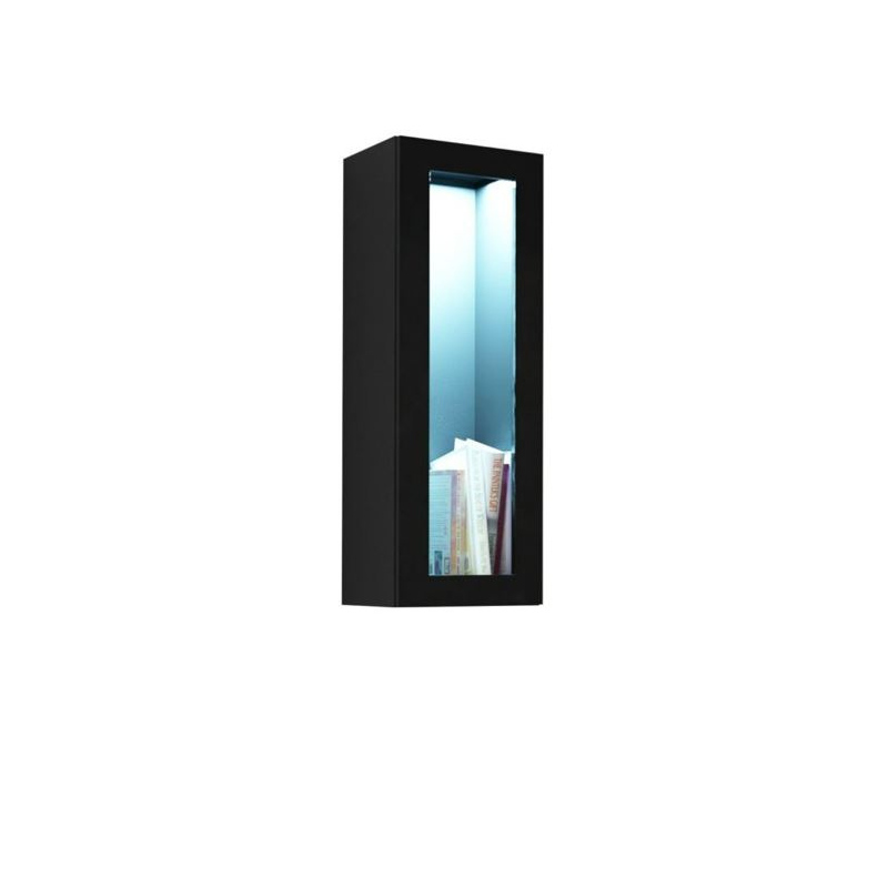 Závěsná vitrína s LED bílým osvětlením ASHTON - černá / lesklá černá
