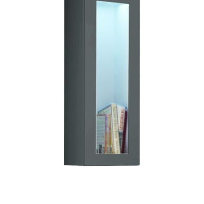 Závěsná vitrína s LED modrým osvětlením ASHTON - šedá / lesklá šedá