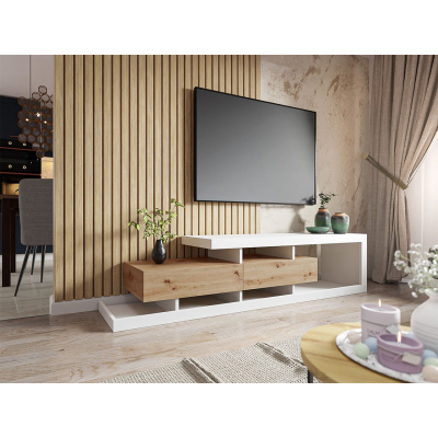 Designový TV stolek BALINA - bílý / dub wotan