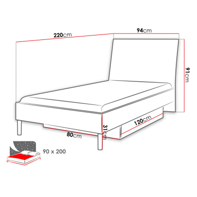 Dětská postel s matrací a roštem 90x200 GORT 2 - bílá / lesklá tyrkysová