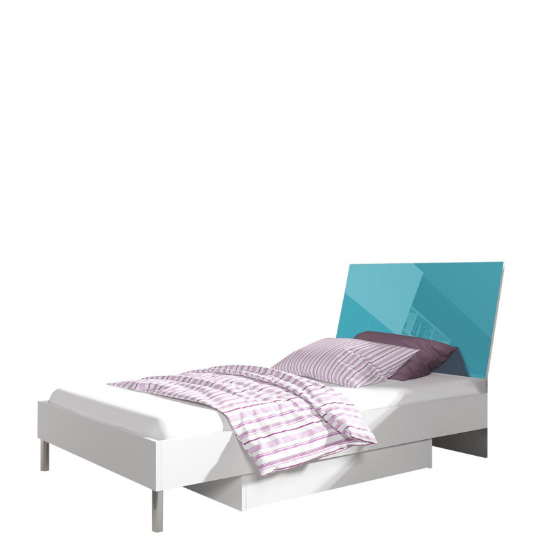 Dětská postel s matrací 90x200 GORT 2 - bílá / lesklá tyrkysová