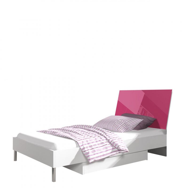 Dětská postel s matrací a roštem 90x200 GORT 2 - bílá / lesklá růžová