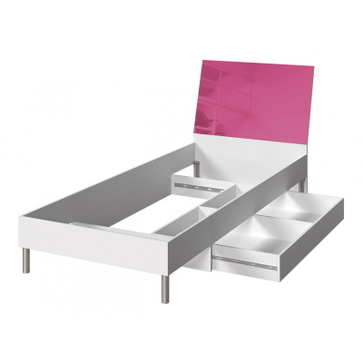 Dětská postel s roštem 90x200 GORT 2 - bílá / lesklá růžová