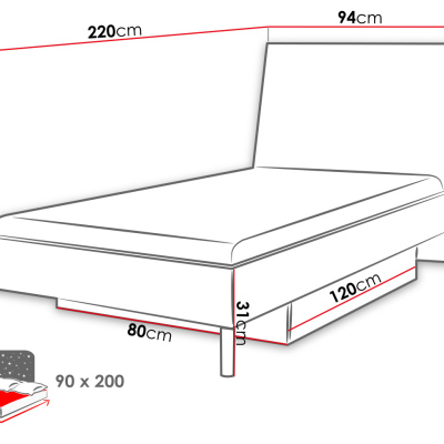 Dětská postel 90x200 GORT 2 - bílá / lesklá růžová