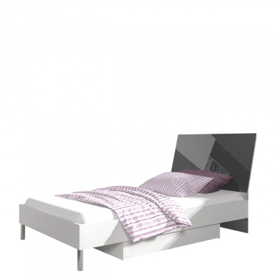 Dětská postel s matrací a roštem 90x200 GORT 2 - bílá / lesklá šedá
