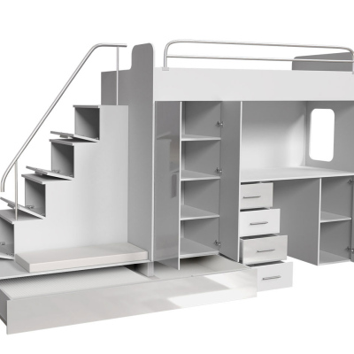 Dětská multifunkční patrová postel s roštem 80x200 GORT - bílá / šedá