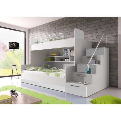 Dětská patrová postel s roštem 90x200 GORT - bílá, pravé provedení