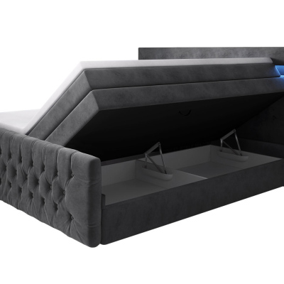 Boxpringová postel s LED osvětlením a úložným prostorem 140x200 DELBIN 1 - šedá + topper ZDARMA