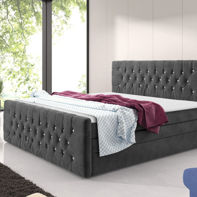 Boxpringová manželská postel s úložným prostorem 140x200 ENNIS - šedá + topper ZDARMA