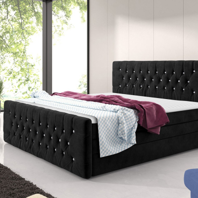 Boxpringová manželská postel s úložným prostorem 140x200 ENNIS - černá + topper ZDARMA