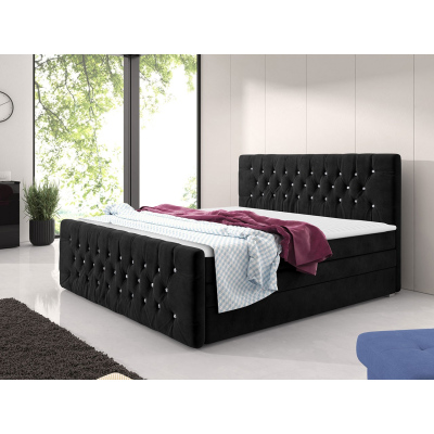 Boxpringová manželská postel s úložným prostorem 140x200 ENNIS - černá + topper ZDARMA