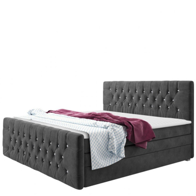 Boxpringová manželská postel s úložným prostorem 160x200 ENNIS - šedá + topper ZDARMA