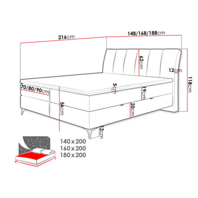 Kontinentální manželská postel 160x200 TALLOW - béžová + topper ZDARMA
