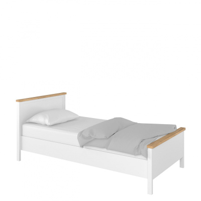 Jednolůžková postel s roštem a matrací 90x200 MABARUMA - bílá / dub nash