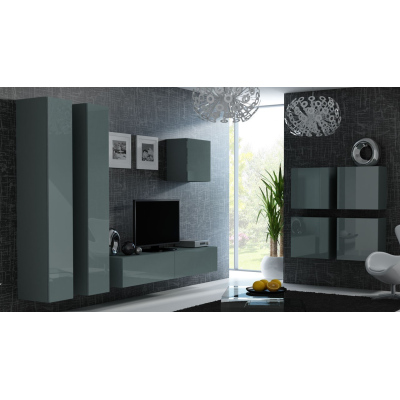 Obývací stěna ASHTON 24 - šedá / lesklá šedá