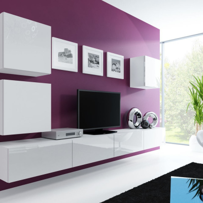 Obývací stěna ASHTON 22 - bílá / lesklá bílá