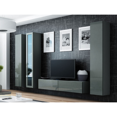 Obývací stěna ASHTON 15 - šedá / lesklá šedá